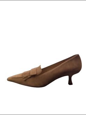 Ann Taylor Tan Suede Pointed-Toe Kitten Heel Loafer Pump